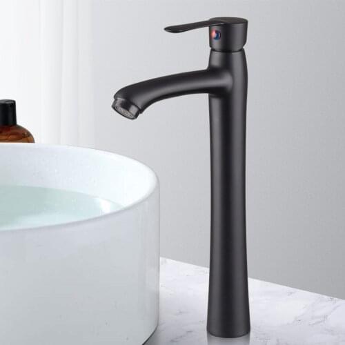 Bathroom Basin Faucet Stainless Steel Waterfall Tall Sink Vessel Tap Matt Black Single Handle Deck Mount Lavotory Faucets