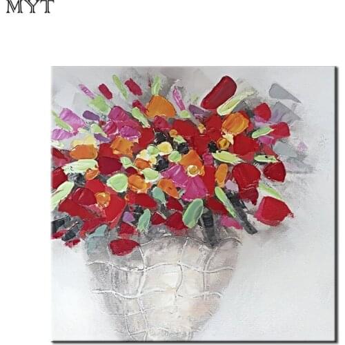 Unique gift Modren Handpainted abstract Red thick oil flowers Pictures Home Decor Wall Arts Oil Painting for bedroom no framed