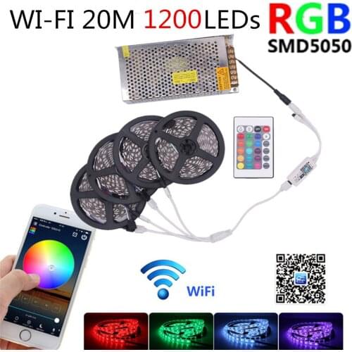 WIFI 12V led strip light RGB lights waterproof tape 5050 SMD neon lamp 24 key leds 5m 300LEDs/roll 220v Input for room tv Party