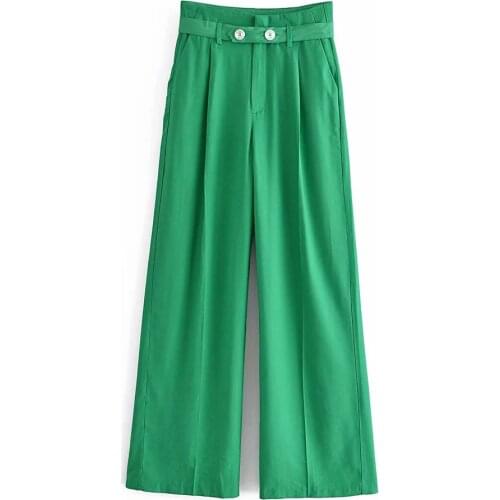 Za Women Wide-leg High-waist Suit Trousers Side Pockets And False Welt Pockets At The Back Female Ladies Long Pants