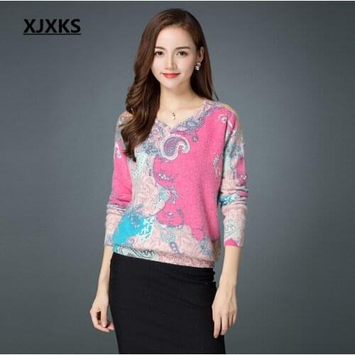 XJXKS High-end Women Cashmere Sweater Pullover Women Jumper Print Sweater Plus Size Good Quality Super Big Size Women Pullover