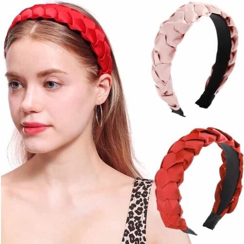 Haimeikang Braid Twist Hair Band For Women Solid color Hand-woven Headband Headwear Wide-brimmed Fabric Knotted Hair Accessories