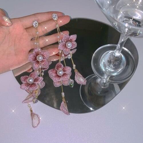 Pearl Flower Tassel Earrings Summer New Retro Design Long Earings Women Bohemian Fashion Jewelry