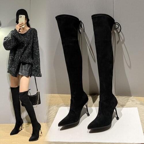 Koovan Women Boots 2021 Female Autumn Winter New High Boots High Heels Pointed Thin Leg Knee-high Boots Stretch Shoes For Girls