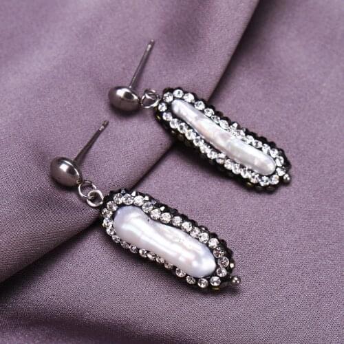 SINZRY 2018 New Baroque natural irregular pearl drop earrings stainless steel zircon brilliant wedding earrings for women