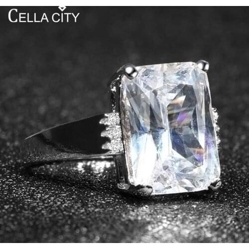 Cellacity Trendy Female Wedding Ring Geometry Fine Jewelry Silver 925 for Women Rectangle Gemstones Accessory Wholesale Gifts