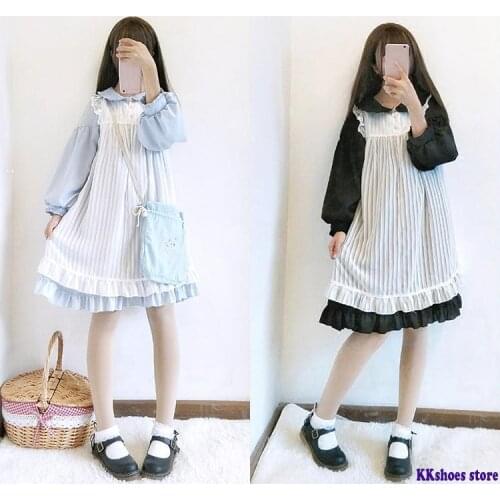 Dress Sweet Cute Kawaii Girls OP Princess Maid Vintage Ruffles Skirt Puff Sleeve Red Black Pink Women Skirt Round Collar