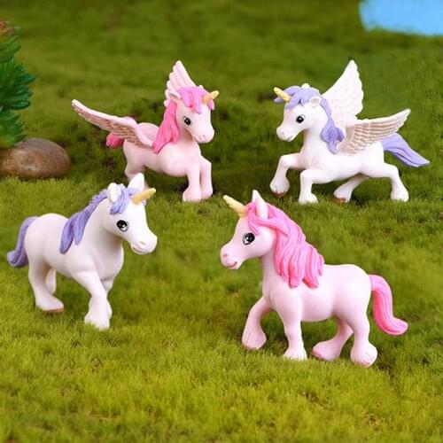 1PC Unicorn Figures Fairy Animal Miniature Garden Figurine Cake Party DIY Desk Decoration Gift Resin Ornaments Home Decoration