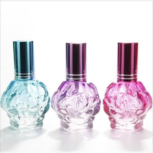 10ml Colorful Glass Rose Shaped Perfume Bottle Empty Cosmetic Spray Nozzle Refillable Container Fragrance Sprayer Atomizer Vials