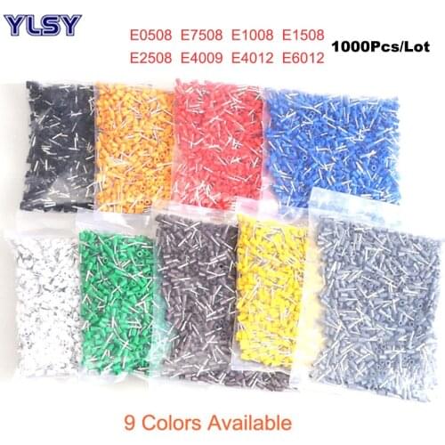1000Pcs Tube Insutated Cord End Terminals Electrical Crimp Terminal Brass Connector E0508-E6012 Wire Cable Ferrules VE 22-10AWG