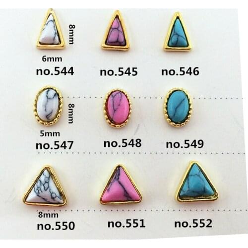 20pcs/pack Japan Korea Alloy Nail Art Oval Triangle with Turquoise Stones Metal Accessories for Phototherapy Nail Sticker DIY