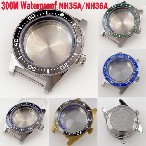 Diver Watch Case For NH35A NH36A 300M Waterproof Sapphire/Mineral Glass Ceramic Bezel Solid Bronze/316L Steel C3 Lume Dot
