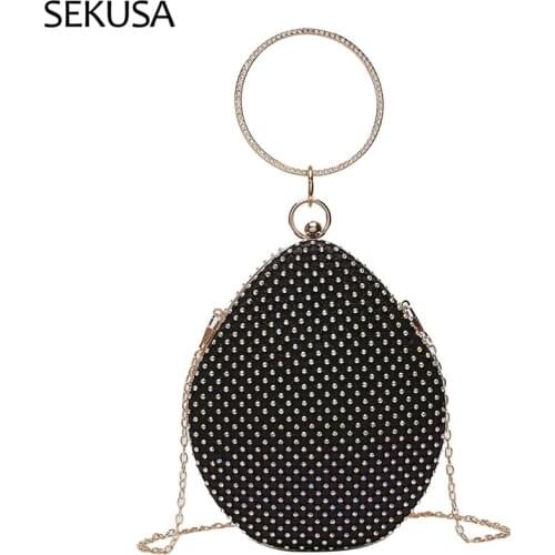 Ball Shaped Black Color Handbags With Handle Chain Shoulder Diamonds Evening Bags Wedding Party Dinner Purse