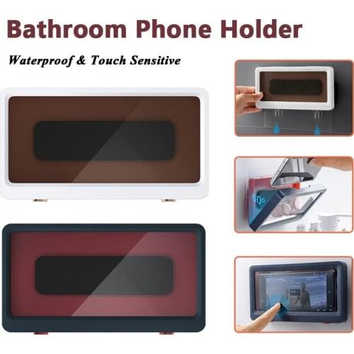 Bathroom Phone Holder Case Waterproof Storage Box Wall Mount Covered Mobile Phone Shelves Toilet Phone Storage Handsfree Gadget