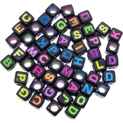 Julie Wang 200pcs 6mm Acrylic Black Cube Letters Beads Random Mixed Alphabet Spacer Bead Bracelet Jewelry Making Accessory