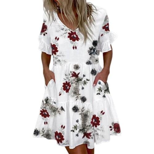 Elegant Dress V Neck Loose Female Women Floral Print Dress Oversize Casual Party Midi Dresses Female Summer Clothes Plus Size