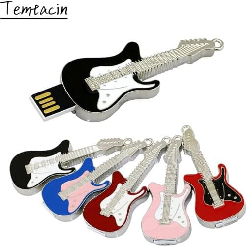 Metal 32GB USB 2.0 Flash disk Creative gift Music Metal Electric Guitar Pen drive 64 128GB 8 16 32 gb Pendrive Cute memory Stick