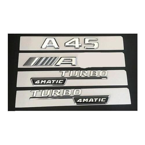 Chrome Trunk Fender Emblems Badges for Mercedes Benz W176 A45 FOR AMG TURBO 4MATIC