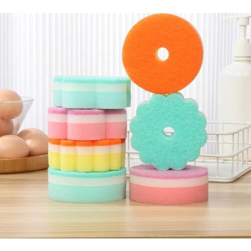 Cleaning Tool Wash Dishes Sponge Tableware Sponge Brush Round Shape Dishwashing Sponge Flower Scouring Pads