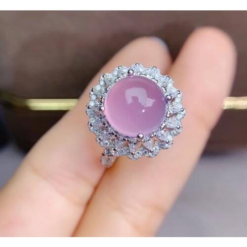 Classic pink chalcedony gemstone ring for women silver ornament good color big size oval hot selling gift birthday party present