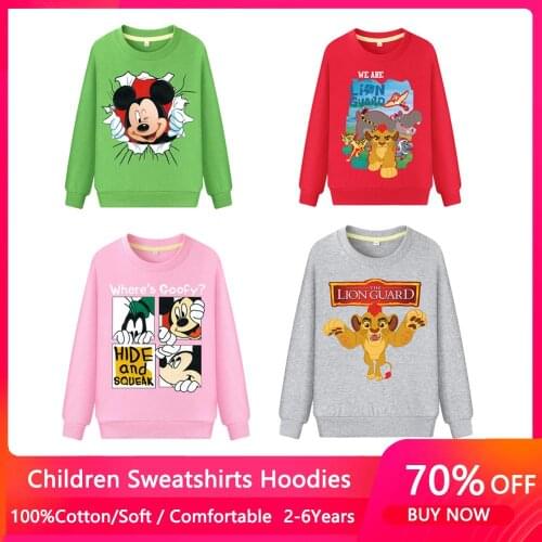 2021 Easter Kids Baby Girl Boy Mickey Lion King Long Sleeves Print Tshirt Sweatshirts Jacket Coat Cotton Cartoon Autumn Clothing
