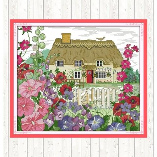 Morning Glory Hut Landscape Cross Stitch Kits Printed Fabric 14CT Counted Canvas 11CT DIY Handmade Embroidery Kit Needlework Set
