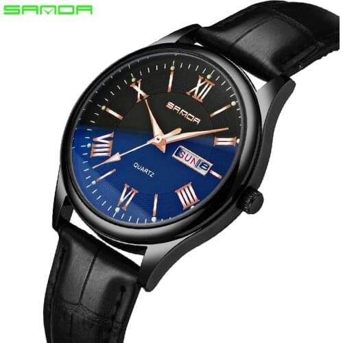 Top Brand Men Business Watches Day Date Quartz Analog Clock Fashion Leather Strap Waterproof Sanda 213 Luxury Men Wrist Watches