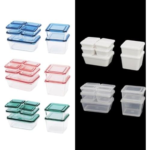 9 Pcs 1:12 Dollhouse Accessories Mini Plastic Fresh-keeping Box with Lid Miniature Food Storage Container Case Doll Scene Decor