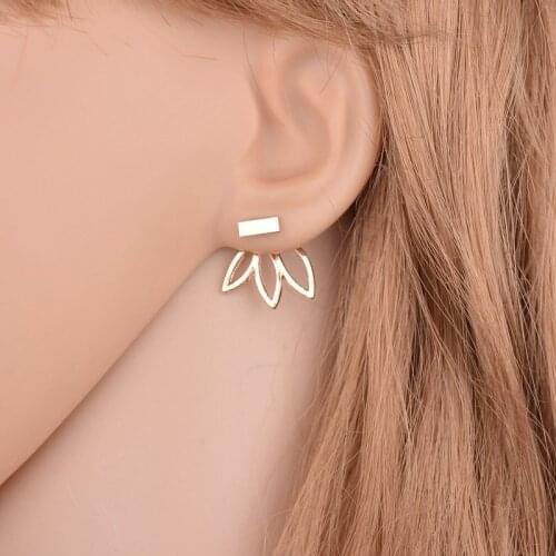 Fashion Simple Gold Silver Color Hollow Lotus Charm Double Sieded Stud Earrings Boucle D Oreille Vintage Woman Earring Jewelry