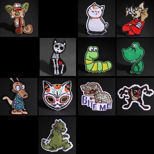 Cartoon Dinosaur Cat Animal Embroidery Cloth Stickers Crocodile Dog Eyes Monsters Stickers Japanese style Clothing Accessories