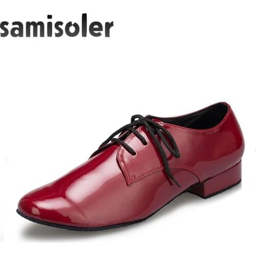 Samisoler R Mens Black leather ballroom dance shoes Flats Modern dance shoes Tango Party Wedding Square dance shoes