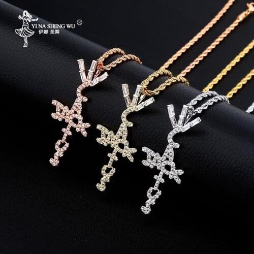 Travis Scott Product Brand Cactus Jack Shape Pendant Necklace Iced Crystal Cubic Zirconia Pendant Hip Hop Jewelry Gifts For Men
