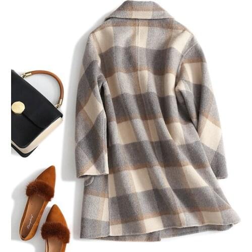 Double Sided Womens Winter Wool Coat 2020 New Long Plaid Jacket Female Double Breasted Coats chaquetas mujer LX2388