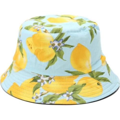 Lemon Reversible Bucket Women Hat Casual Fruit Printed Fishing Summer Hat Outdoor Travel Fishing Bucket Cap Female Panama Sunhat
