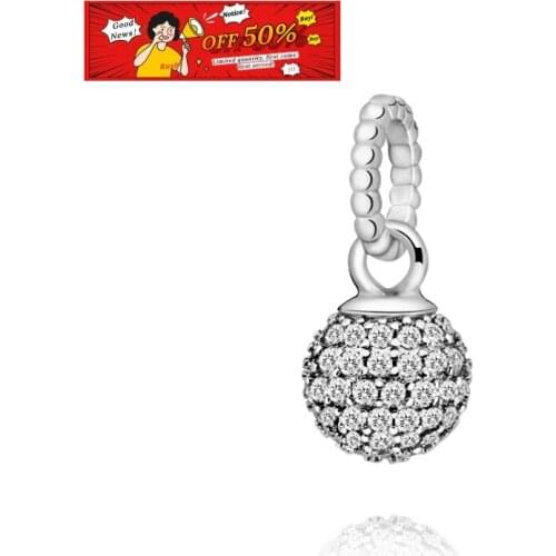 SALE! 925 Sterling Silver Beads Pave Ball Dangle Charm Fit Original Pandora Bracelets Women DIY Fashion Jewelry