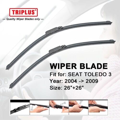 Wiper Blade for SEAT TOLEDO MK3 (2004-2009) 1 set 26"+26",Flat Aero Windscreen Wiper,Frameless Windshield Soft Blades