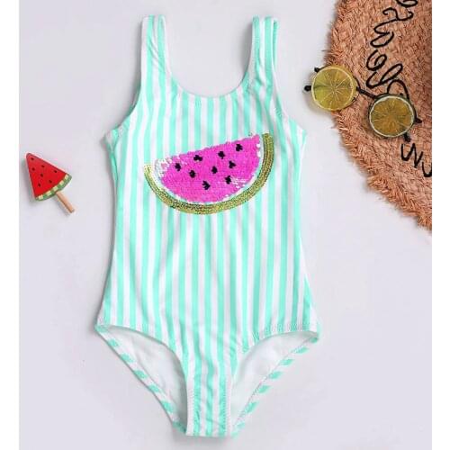 Watermelon Sequins Girl Swimsuit Kids One Piece Childrens Swimwear 4-16 Years Girls Bathing Suit Monokini Swim Beachwear 2021