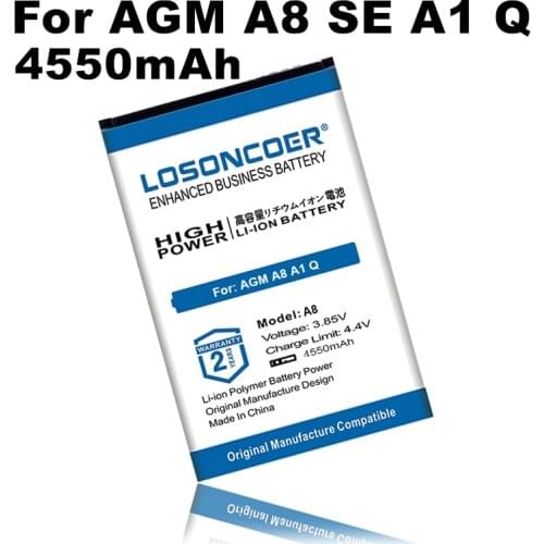 LOSONCOER 4550mAh A8 Replacement Phone Battery For AGM A8 A1 Q SE Latest Production Battery For Mann ZUG 5S ZUG5S ZUG5SQ Battery