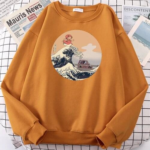 Ponyo Japan Anime Cute Print Sweatshirts Mens Hip Hop Casual Hoodie Fashion Street Hoodies Men Fleece Personality Pullover