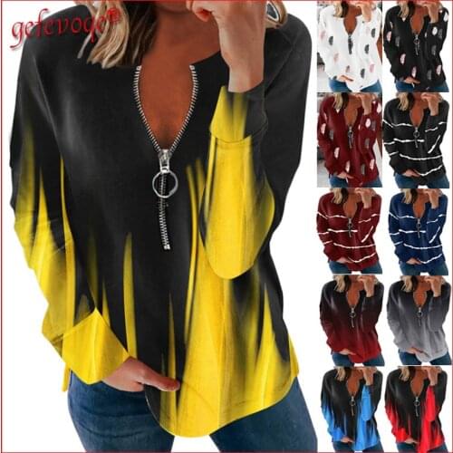 Fashion Casual Zipper Long Sleeve Hoodies Female Pullover Sweatshirts Feather Gradient Print Tops Women New Autumn Clothes