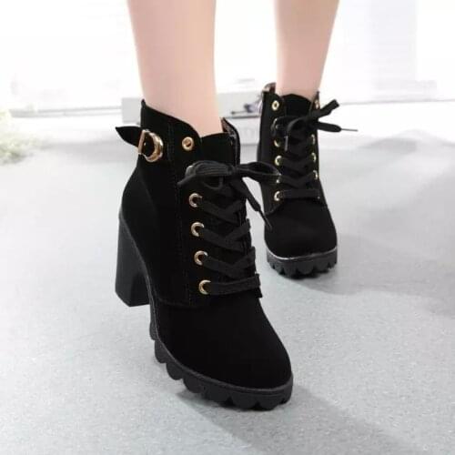 New spring Winter Women Pumps Boots High Quality Lace-up European Ladies shoes PU high heels Boots Fast delivery