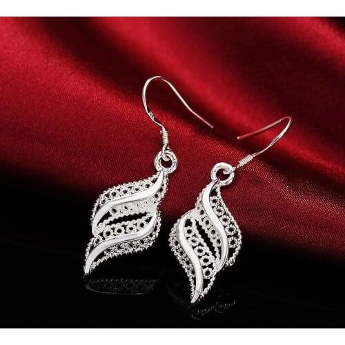 Hot new Retro Flowers leaf 925 Sterling Silver Earrings for Women fashion lady party wedding Jewelry Holiday gifts