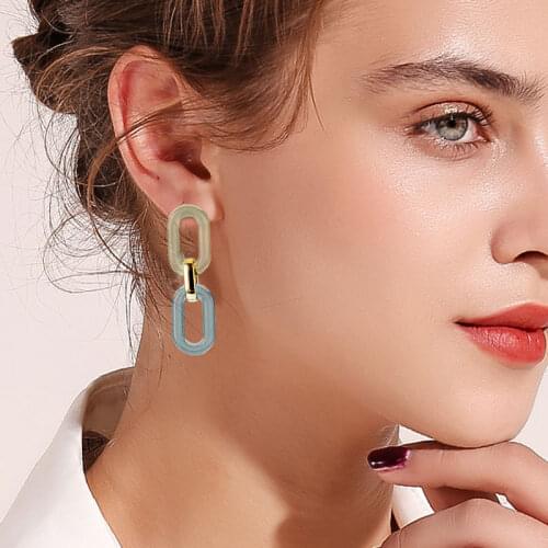 Vintage Crystal Acrylic Chain Hanging Earrings For Women Statement Fashion Dangle Earrings Geometric Female Jewelry Summer 2021