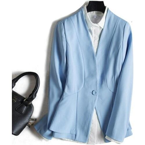 2021 Autumn Winter Fashion Women Office Work Wear Femme Blazer And Jackets Long Sleeve Solid Blue Pink V-neck Woman Clothes