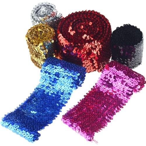 1pc Lace Sequins Stretch Fabric 7cm Elastic Lace Trim Ribbon Stretched Diy Headwear Clothing Accessories