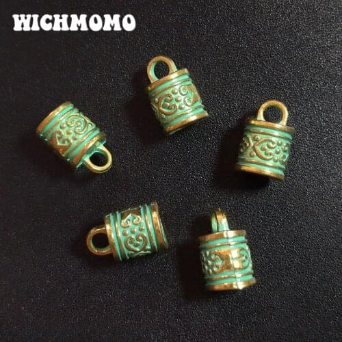 10pcs 16MM Patina Plated Zinc Alloy Green Tassels End Cap Charms Pendants For DIY Necklace Bracelet Connectors Jewelry Findings