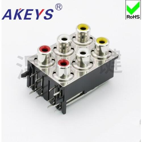 10 pcs AV with core socket RCA seat six-hole PCB welded Audio Video socket Lotus seat AV6-8.4-17PB