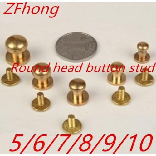 100pcs 5mm 6mm 7mm 8mm 9mm 10mm Stud Screw Round Head Solid Brass Nail Rivet Chicago Button DIY Leather Decor Helper