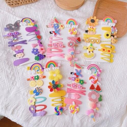 14pcs /Set Baby Girl Hairpins Cartoon Fruit Kids Hairpin Side Clips Headdress Princess Baby Headdress Children Hair Accessories