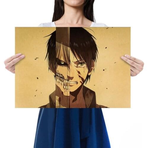 2021 Attacking Giant Cartoon Character Eren Jaeger Amine Kraft Paper Printing Poster Retro Home Decoration Painting Wall Sticker